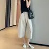 Pantalones Casuales de Pierna Ancha, Ajustados, Adelgazantes, de Cintura Alta, para Mujer, Verano, Parche de Algodón Tridimensional Suministrado por el Cliente, Corte Holgado, Pequeños, Cortos B0620K