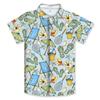 Camisa de Manga Corta de Verano con Estampado Digital 3D Transfronterizo de Playa Hawaiana con Hojas de Coco Cuello Solapa Ropa para Niños Pequeños y Medianos