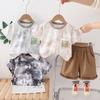 Roupas de Verão para Bebês Roupas Casuais de Verão para Bebês 2025 Novo Conjunto Jeans de Manga Curta com Bolso Tie-Dye para Meninos