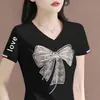 Camiseta de manga corta con excedente de comercio exterior transfronterizo para madres de mediana edad, top de verano para mujer, holgado y adelgazante