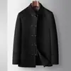 Abrigo de Lana para Hombre 2025 Otoño e Invierno Estilo Chino Cuello Alto Juventud Estilo Traje Tang Lana de Doble Cara Casual Cálido