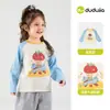Camiseta Básica de Algodão Puro para Meninas Dudu, Blusa de Outono Infantil, Camiseta de Manga Longa para Bebê, Roupa para Meninas Estilo Novo