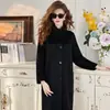 Abrigo Rojo 100% Lana Merino Feimengyi para Mujer, Invierno Elegante Retro de Alta Calidad Chaqueta de Lana Engrosada con Cuello Alto