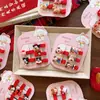 Novos Grampos de Cabelo de Algodão Vermelho de Segurança para Bebês Meninas, Design Fofo de Desenho Animado, Conjunto de 5 Grampos de Cabelo