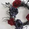 Flor y hierba Halloween simulación anillo de ratán rama muerta Guirnalda de rosas Decoraciones santas europeas y americanas ambiente festivo anillo para colgar en la puerta