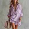 2026 Moda de Verano Nueva Europea y Americana Transfronteriza Conjunto de Shorts de Playa con Bolsillos y Camisa de Algodón y Lino para Mujer