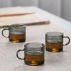 Taza de té pequeña de vidrio, de lujo, color gris ahumado, pequeña taza de té, juego de té de kung fu resistente al calor para el hogar, juego de tazas de té