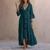 Vestido Informal Retro de Manga de Campana de Tres Cuartos con Volantes en V de Punto Cruz Europeo y Americano para el Otoño de 2026
