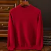 Nuevo Suéter de Lana Australiana de Cuello Redondo para Hombre de Primavera y Otoño Top Casual Camiseta Base de Color Sólido Suéter de Punto Versátil para Hombre