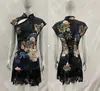 Estilo Chinês Novo Transfronteiriço Qipao Vestido Estilo Justo Emagrecedor Abraça o Quadril Saia Bainha de Renda Estilo Chinês Estampa de Peixe Koi Saia Curta