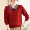 Tricô de Outono com Gola para Mãe para Meia-idade e Idosos Primavera e Outono Top Elegante Soltinho Emagrecedor Suéter Fashionable Camada de Base Pequeno Top