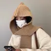 Conjunto de Dos Piezas de Gorro y Bufanda de Invierno, Color Sólido, Cálido Gorro de Punto de Doble Uso y Capa, Chal con Capucha Versátil y de Moda
