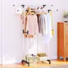 Estante para Secar Ropa con Ruedas de Barra Simple y Doble para Dropshipping Transfronterizo Estante para Ropa de Balcón Interior Estante para Ropa de Piso Estante para Secar Ropa Retráctil