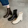 Botas ajustadas de tacón grueso y punta redonda estilo francés para mujer, botines, nuevas botas elásticas versátiles 2026, botas de moda de tacón medio, elegantes