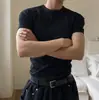 Camiseta de Manga Corta Ajustada MYQ con Textura de Canalé para Hombre Verano Ajuste Delgado Cuello Redondo Estilo Coreano Atuendo con Estilo de Esposo