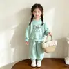 Roupa Doce Infantil Estilo Coreano Moda Primavera e Outono Blusa de Manga Longa Moletom Solto Calça Jogger Conjunto de Duas Peças Tendência
