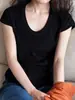 Camiseta de Punto Suave y Pegajosa con Cuello en U y Mangas Cortas para Mujer 2026 Principios de Primavera Ajustada Favorecedora Manga Media Capa Base Moda Versátil Temperamento