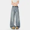 Jeans Lavados con Bigotes de Patrón de Bambú Estilo Americano para Hombres y Mujeres, de Marca de Moda, Nuevos, Diseño Retro Holgado, Pantalones de Pierna Ancha