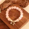 Pulseira Dupla Combinação de Cristal Azul Natural e Cristal Rosa, Pulseira de Urso e Rosa, Luxo Leve, Estilo Fresco e Vintage, Pulseira de Contas Brancas
