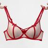 Lingerie Estilo Francês Puro Desejo Sexy Renda Alça Cruzada Sutiã Push-Up para Seios Grandes, Minimizador Aro Macio Ultrafino Vazado
