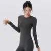 Top deportivo casual de manga larga de secado rápido, cintura ajustada, camiseta de yoga transpirable, entrenamiento de running, top de fitness sin costuras para mujer