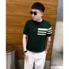 Camisa de Punto de Verano Nueva Estilo Coreano 2026 para Hombre, Rayas, Casual de Negocios Simple, Corte Ajustado, Seda de Hielo, Versión Coreana