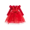 Vestido para Niñas Otoño e Invierno Nuevo Falda de Malla Roja Niñas Súper Hada Falda Abullonada Estilo Occidental Vestido de Princesa Halloween