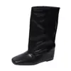Botas de Cowboy Western Retro con Aumento Interno de Altura, Botas de Tacón Cuadrado, Nuevas Botas de Media Pantorrilla Adelgazantes para Pantorrilla Ancha 2026, Botas de Montura para Mujer