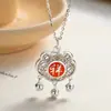 Colar Ruyi Lock Vintage em Prata de Lei S925 Moda de Alto Padrão Pingente oco de Prata Cadeado da Paz Joias para o Dia das Mães para Mulheres