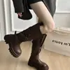 Botas Altas Hasta la Rodilla de Suela Gruesa Estilo Celebridad de Internet Otoño e Invierno Diseño de Hebilla de Cinturón Estética Capas Temperamento Estilo Caliente Tallas Grandes