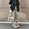 Calças de trabalho cropped retrô americanas com múltiplos bolsos para homens e mulheres, novo estilo de verão, calças casuais de corte solto, shorts de perna larga, modernos