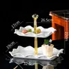 Venta al por mayor transfronteriza de Platos de Fruta Cerámicos Creativos de Lujo Ligero, Platos para Bocadillos de Té de la Tarde, Platos para Pasteles de Postre, Platos de Fruta de Dos y Tres Niveles