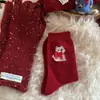 Songmu Lucky Dog Meias de Lã de Seda Vermelhas Meias Femininas de Cano Médio Outono Inverno Quentes Meias Folgadas de Ano Novo