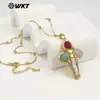 Wt-Jn284 Alta Calidad Nuevo Color Cruzado Piedra Preciosa Perla Chapado en Oro de 18K Colgante Joyería Collar