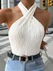 2026 Verano Nuevo Estilo Plataforma Independiente Europeo y Americano Tiktok Transfronterizo Top sin Mangas Sexy para Mujer con Cuello Halter Patrón de Olas Color Sólido