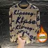 Sudadera de Estilo Coreano de Alta Gama con Estampado de Letras, Rasgada, Lentejuelas, Cuello Redondo, Popular para Otoño e Invierno, Camiseta de Manga Larga para Base, Ropa de Hombre de Moda