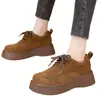 Mocassins para Mulheres 2025 Outono Novo Veludo Fosco Sapatos de Solado Grosso Bico Redondo Plataforma Boken Shoes de Solado Grosso para Mulheres