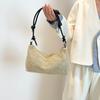 Bolso Patchwork Tejido de Moda para Mujer 2025 Nueva Moda Casual Bolso de Hombro de Paja Estilo Mori Bolso Tote de Playa Ins