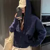 Sudadera con capucha y cremallera estilo americano gris para mujer, nueva de otoño, estilo perezoso, holgada, casual, de manga larga, cárdigan, top
