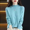 Suéter de Lana para Mujer Cuello Semi Alto Tejido Adelgazante Sin Costuras Cachemir Tejido Capa Base Otoño Invierno Hueco Holgado