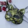 Máscara Facial de Gato de Halloween Plástico Antiguo Retro Placa Ligera Máscara de Media Cara Accesorios para Fiesta de Venecia Baile de Graduación Disfraz