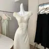 Shisanxing~Vestido Largo de Lunares 2026 Verano Nuevo Estilo Volantes Cuello en V Diseño de Corbata Vestido Adelgazante