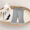 Calça casual de outono para meninas, calça flare de renda com bolinhas estilo coreano, calça comprida versátil para bebês