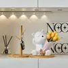 Urso Fofo Segurando Tulipas e Flores em um Vaso, Decoração Criativa para Hall de Entrada, Sala de Estar, Mesa de Jantar, Ornamento de Presente de Inauguração