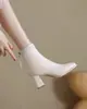 Botines Blancos de Temporada First Encounter para Mujer, Tacón Grueso, Botas de Tacón Medio y Alto Versátiles Otoño/Invierno 2026, Botines Chelsea de Moda Ajustados