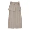Falda de Estilo Diseñador Feiyuan con Cinturón y Abertura Trasera, Falda Recta para Mujer, Nueva Moda Primavera Temprana Versátil Falda Media Rayada