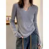 Suéter de punto fino con procesamiento OEM y cuello interior, nueva moda otoñal europea para mujer, camiseta básica