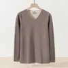 Ropa interior térmica de lana de oveja de peso pesado y seda de morera para hombre, conjunto de camiseta de manga larga con cuello en V sin costuras, forro polar de doble cara, ropa de otoño y pantalones