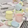 Caneca de leite-fufu para dropshipping com tampa e colher, caneca de café de cerâmica fofa de alto valor para meninas, adequada para casais e uso no escritório