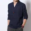 Estilo Chinês Chegada Nova Verão Camisa Masculina de Manga Longa Estilo Japonês Vintage Algodão e Linho Hanfu Casual Traje Tang Camisa Masculina